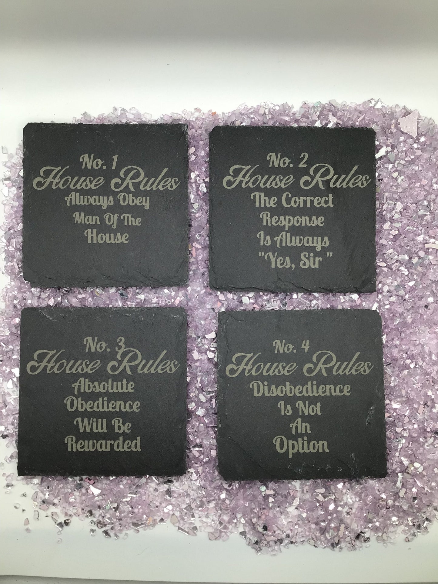 House Rules set of 4, Black Slate Coaster