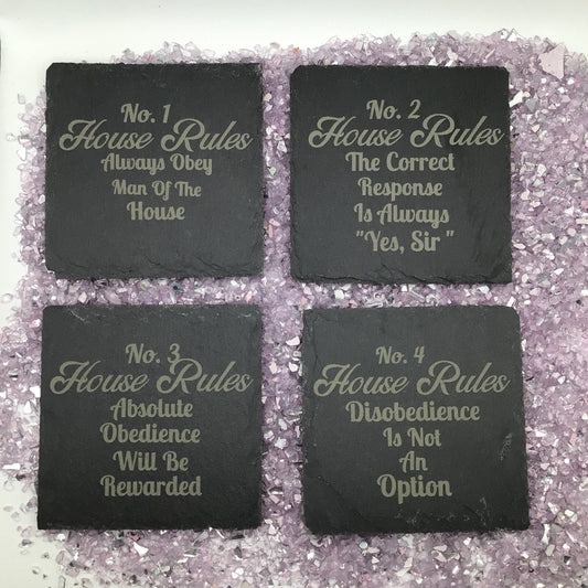 House Rules set of 4, Black Slate Coaster