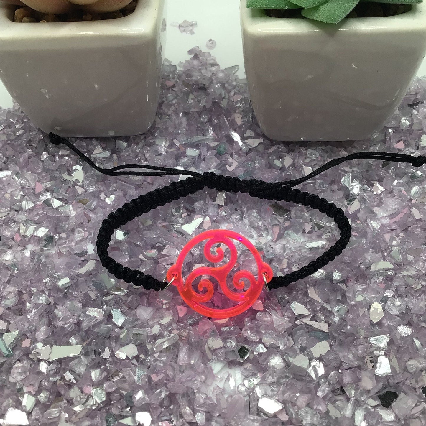 BDSM Triskelion Hot Pink Acrylic on Adjustable Black Cord Bracelet