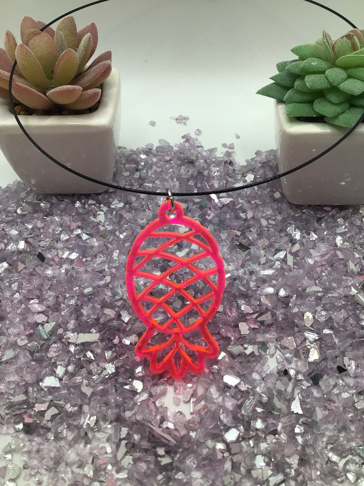 Upside Down Pineapple Hot Pink Acrylic On 16" Wire Cord