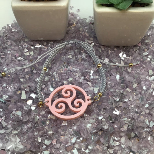 BDSM Triskelion Rose Pink Acrylic on Adjustable Gray Bracelet