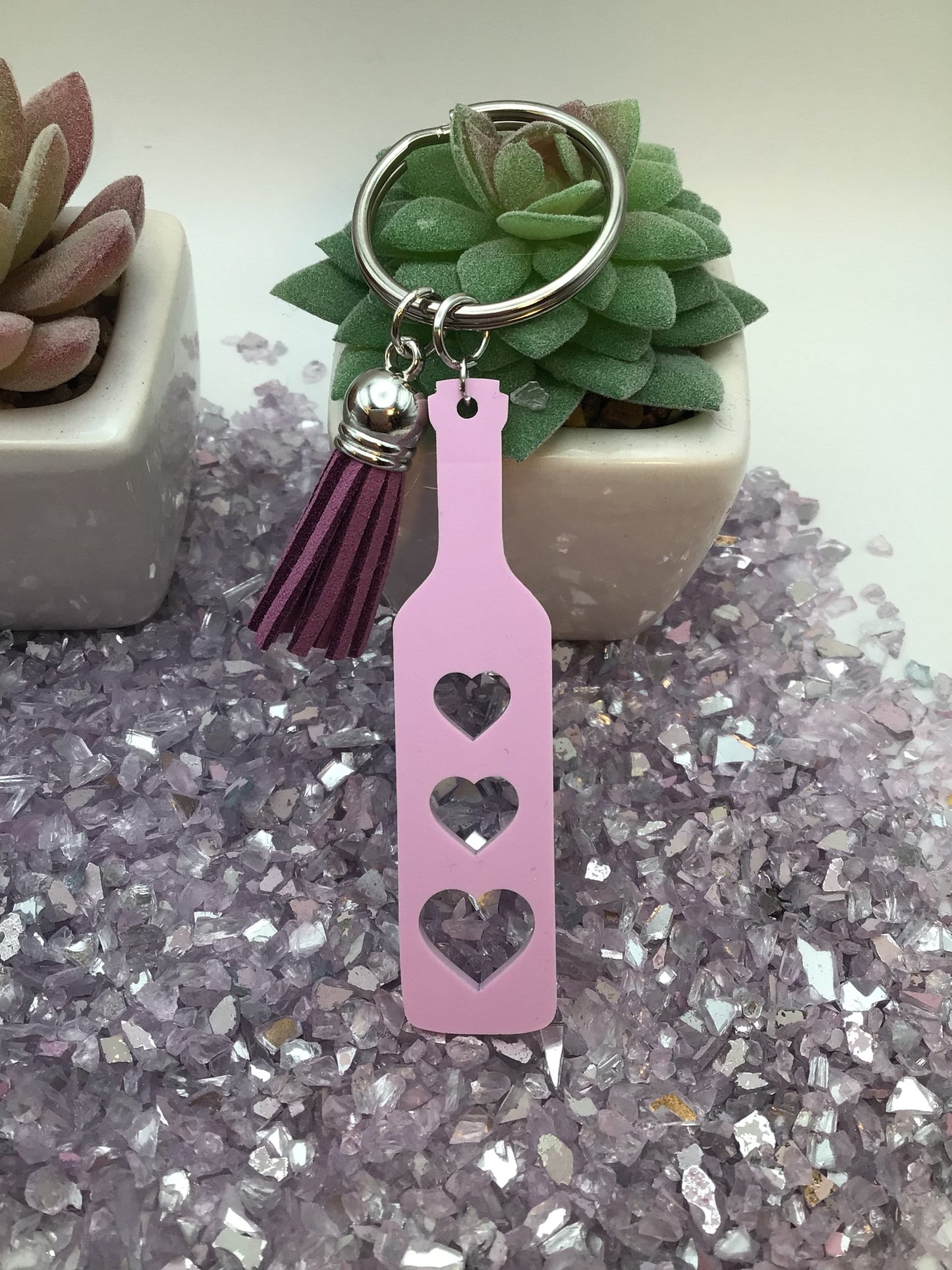 BDSM Heart Paddle Keyring, Violet Lavender Acrylic w/Purple Tassel