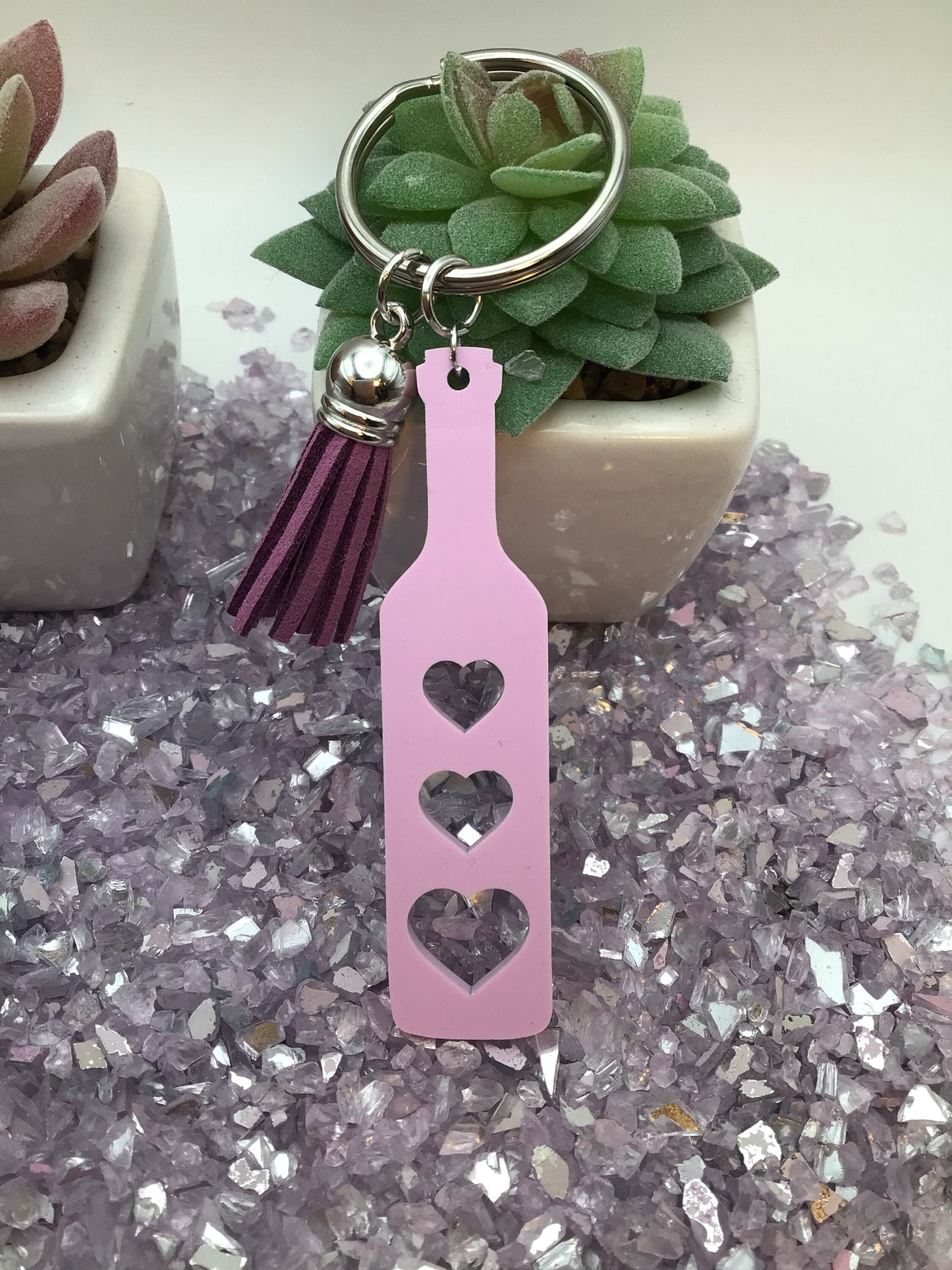 BDSM Heart Paddle Keyring, Violet Lavender Acrylic w/Purple Tassel