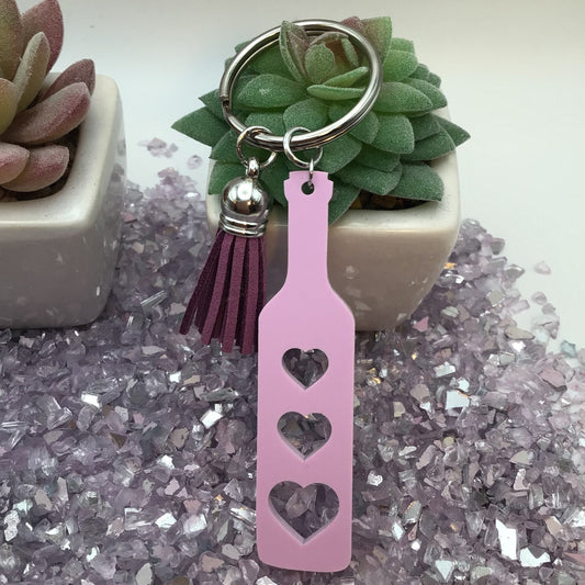 BDSM Heart Paddle Keyring, Violet Lavender Acrylic w/Purple Tassel