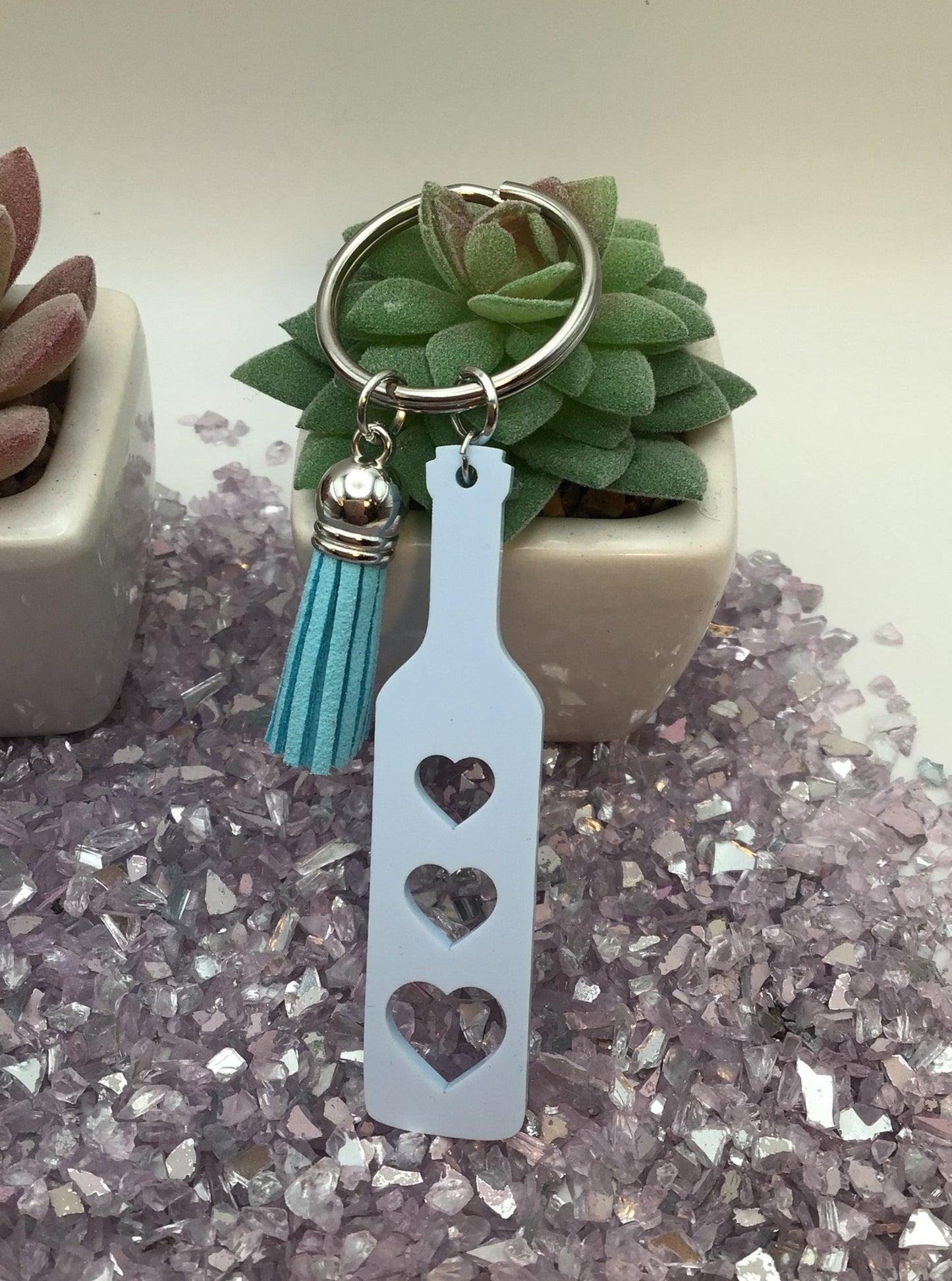 BDSM Heart Paddle Keyring, Baby Blue Acrylic