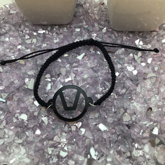 Swinger Symbol Black Acrylic Bracelet on Adjustable Black Cord