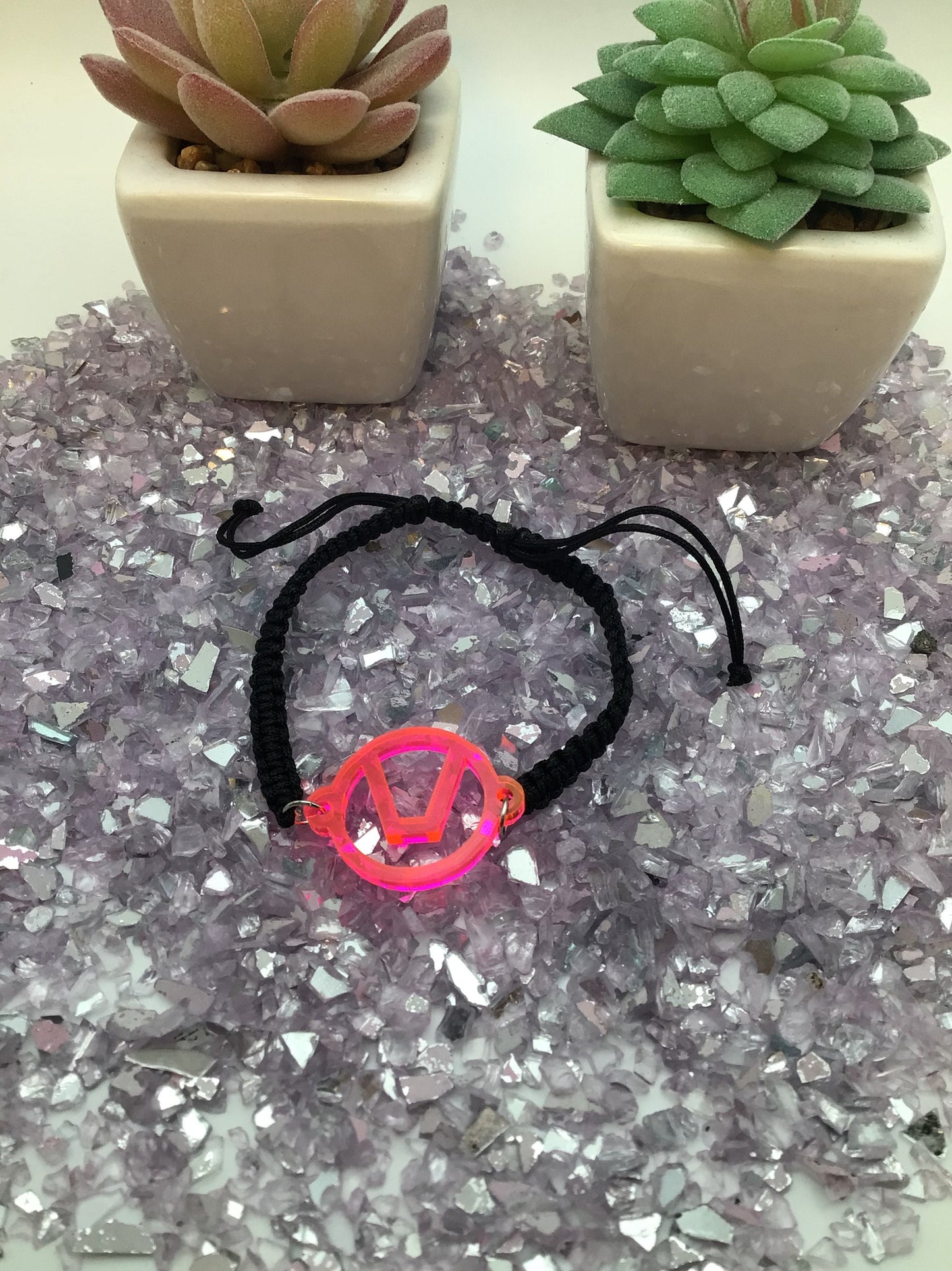 Swinger Symbol Hot Pink Acrylic Bracelet on Adjustable Black