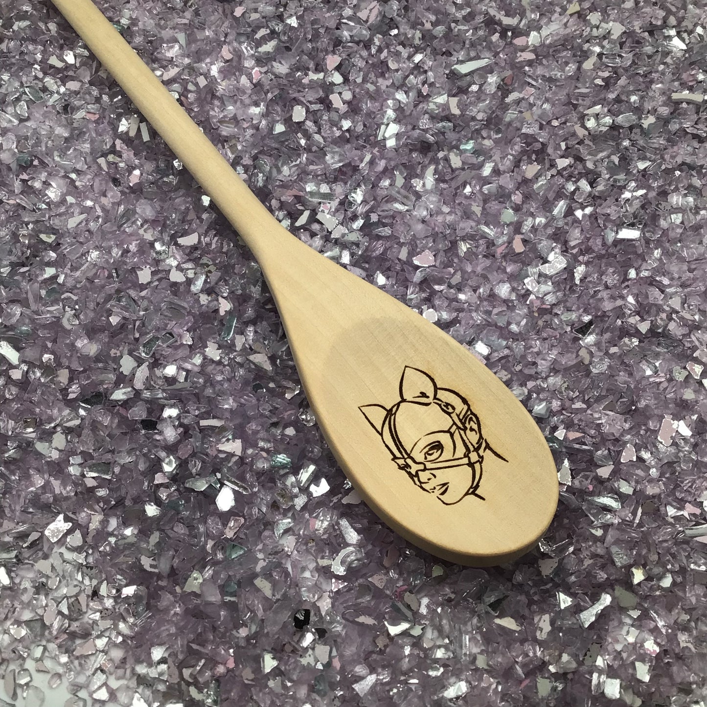 Fetish Leather Kitten Engraved Wood Spoon, 12 inch Length