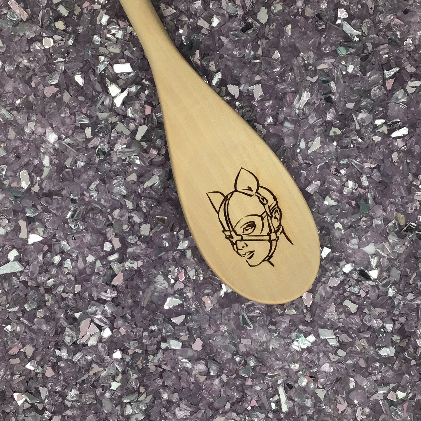 Fetish Leather Kitten Engraved Wood Spoon, 12 inch Length