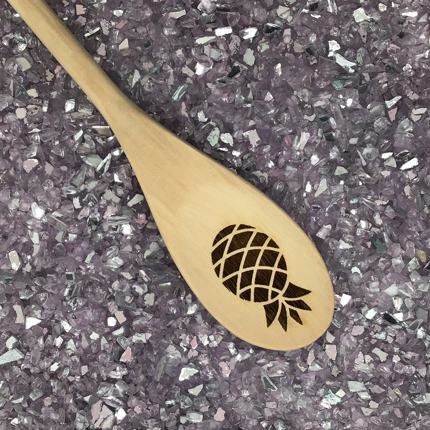 Upside Down Pineapple Engraved Wood Spoon, 12 inch length