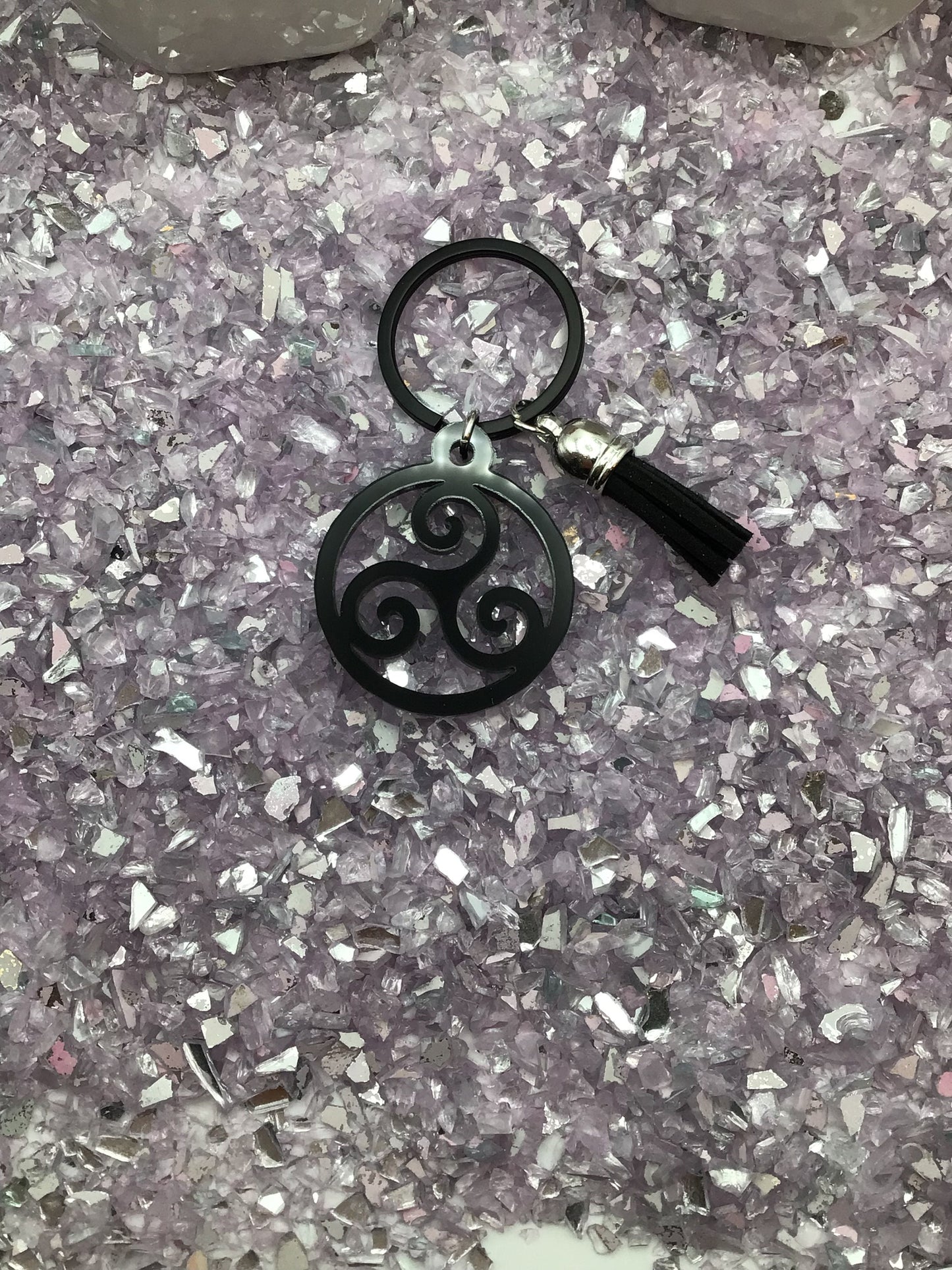 BDSM Triskelion Keyring, Black Acrylic & Tassel