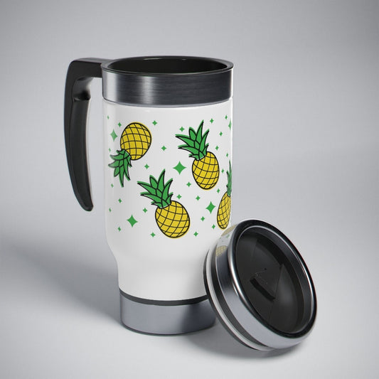 Upside Down Pineapple Stainless Steel Travel Mug with Handle, 14oz