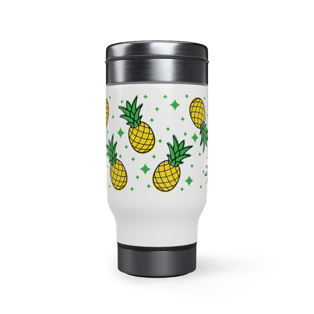 Upside Down Pineapple Stainless Steel Travel Mug with Handle, 14oz