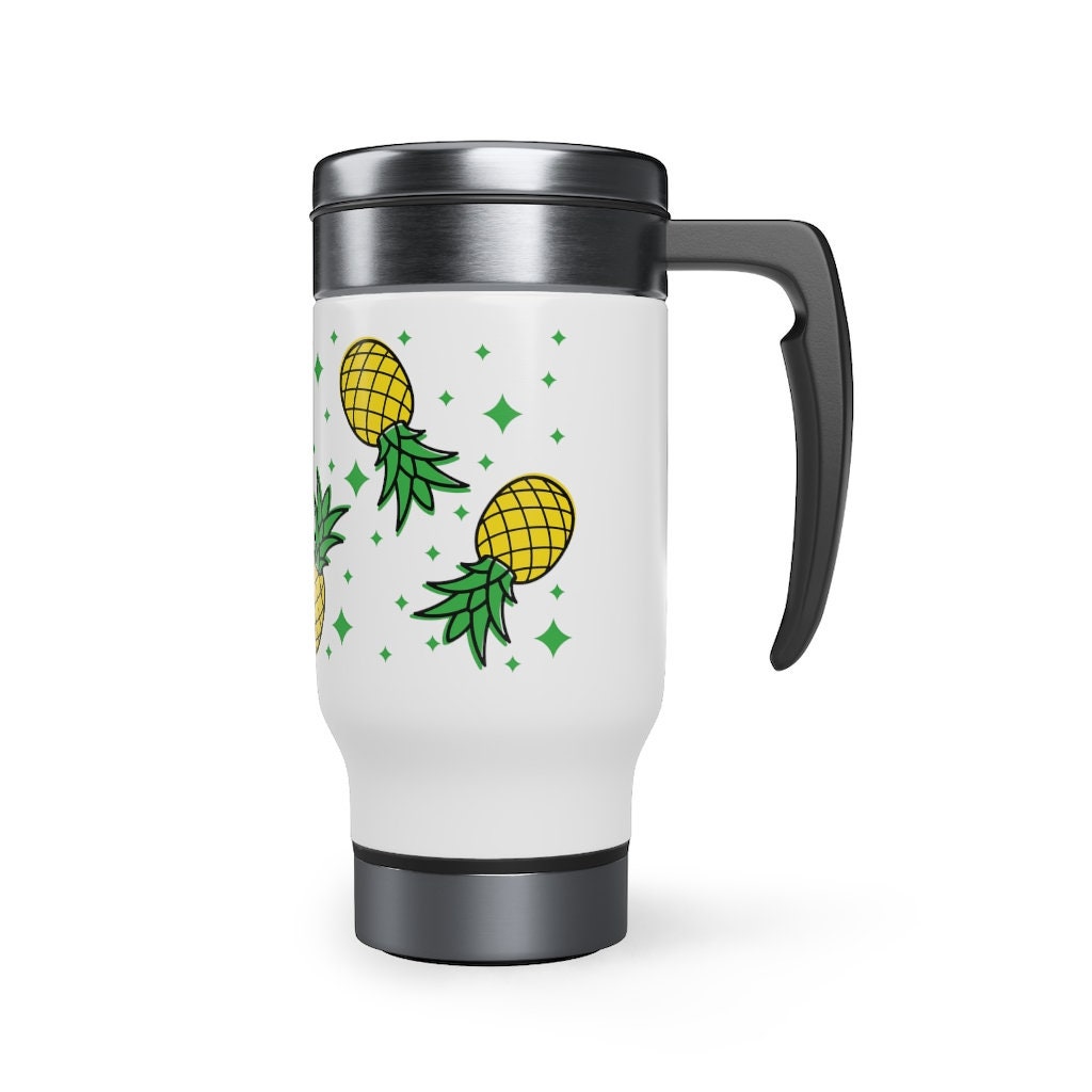 Upside Down Pineapple Stainless Steel Travel Mug with Handle, 14oz