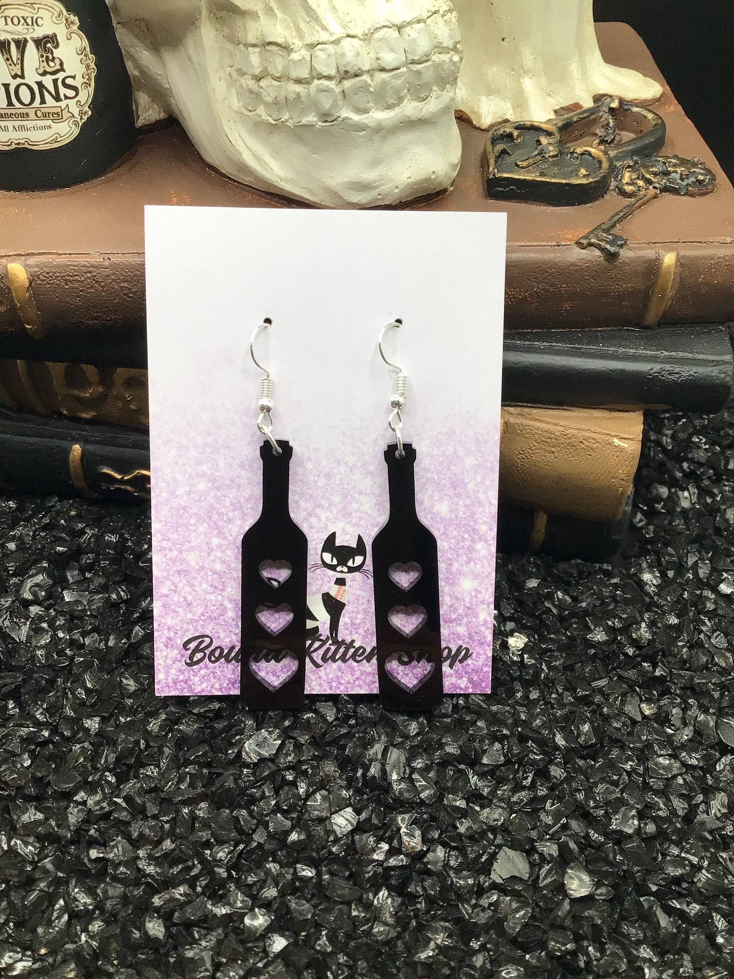 BDSM Heart Paddle Black Acrylic Earrings