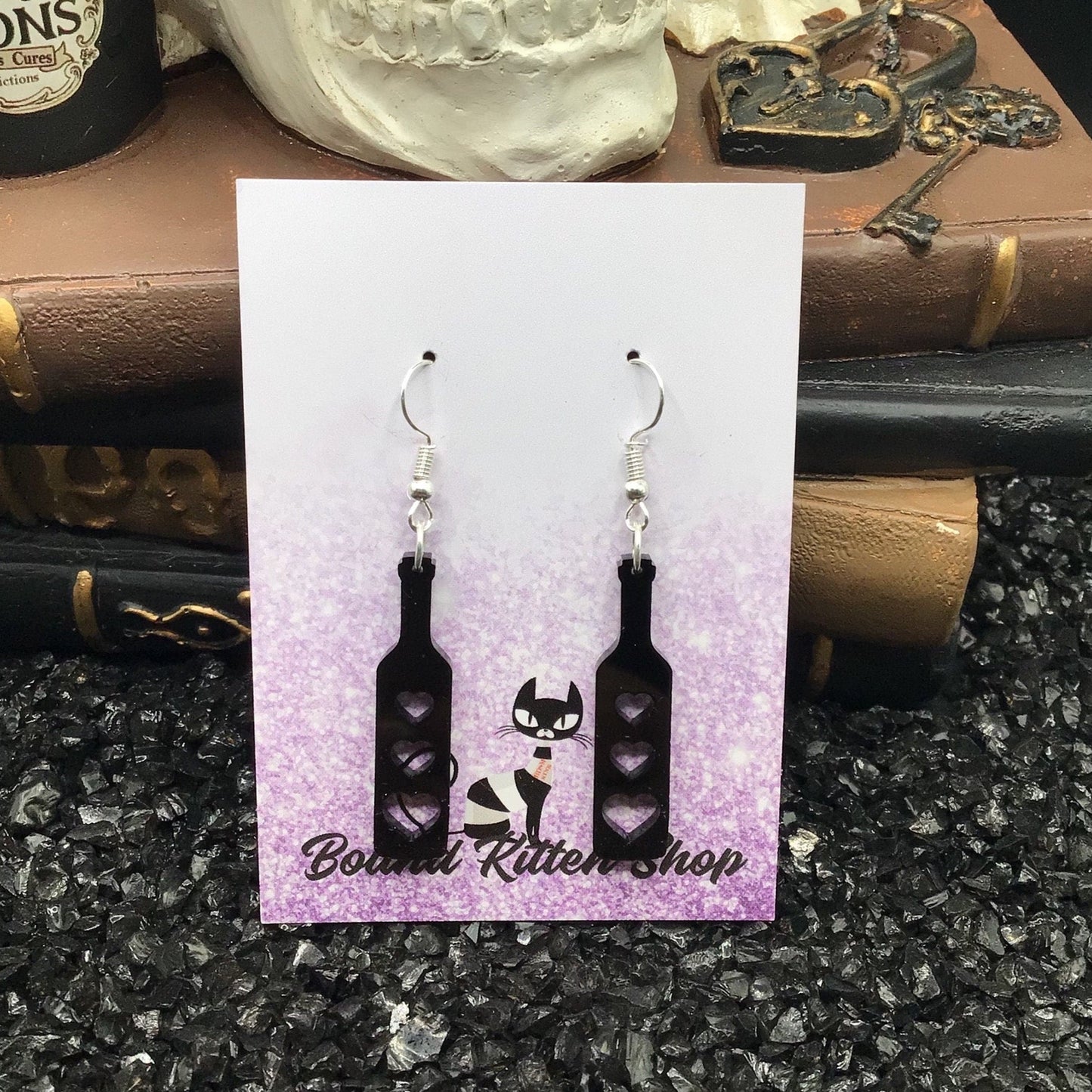 BDSM Heart Paddle Black Acrylic Earrings