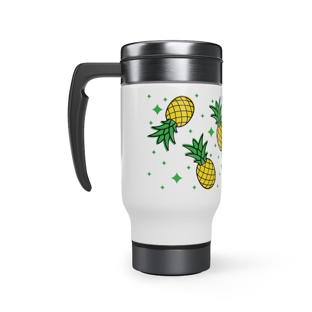 Upside Down Pineapple Stainless Steel Travel Mug with Handle, 14oz