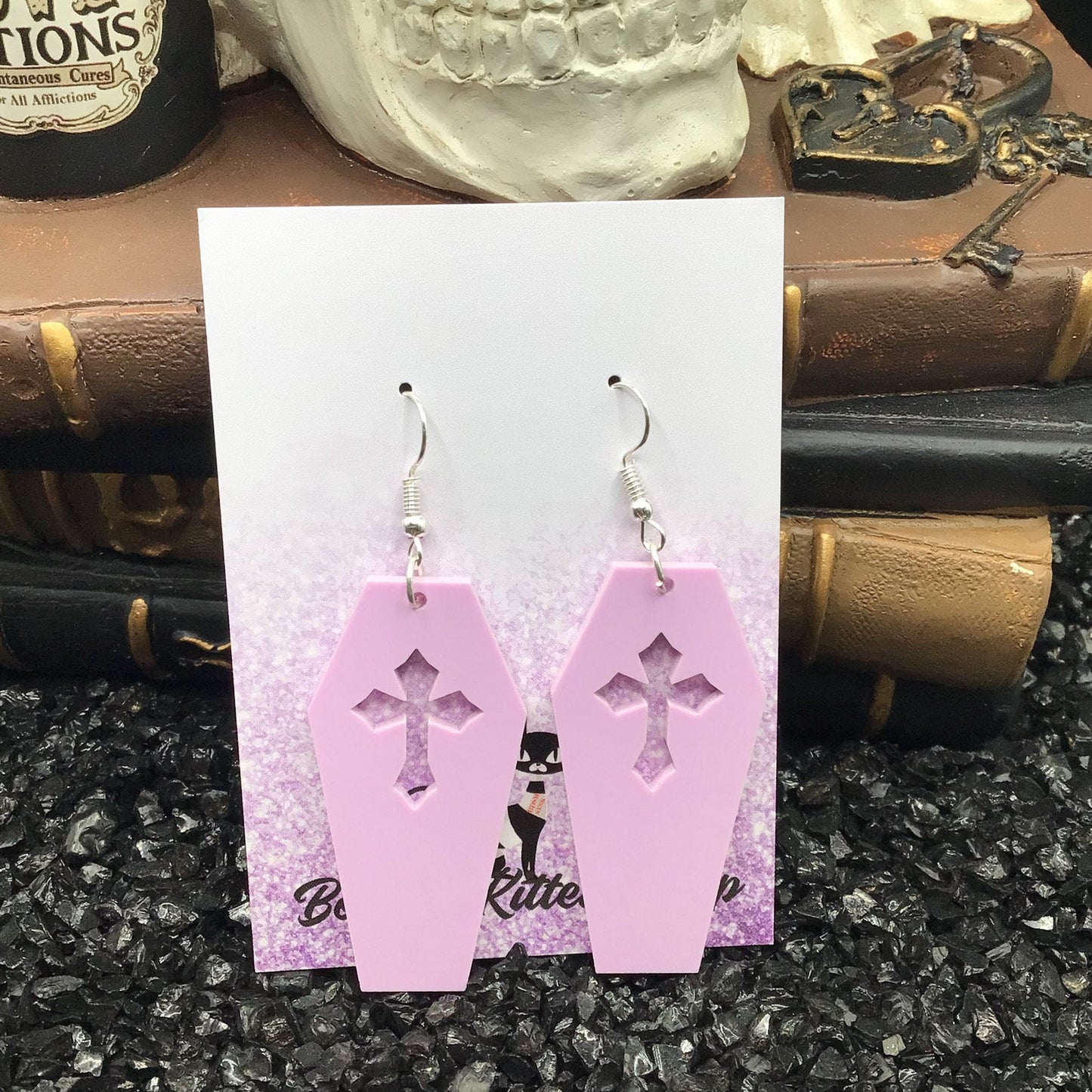 Coffin Violet Lavender Pastel Goth Earrings