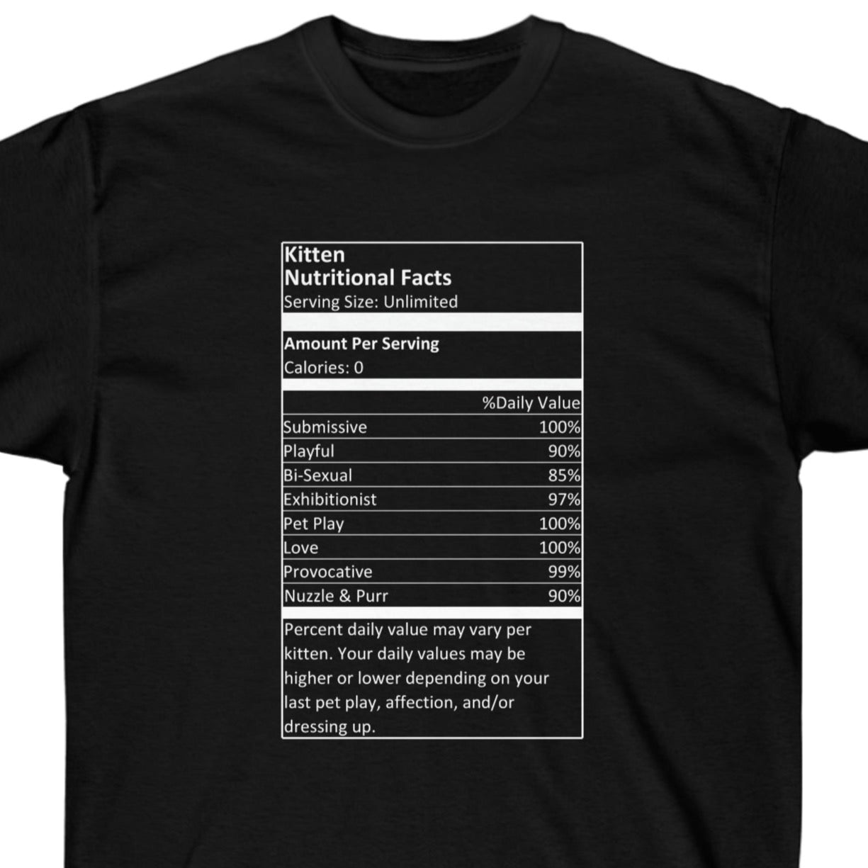 Kitten Nutritional Facts Short-Sleeve Unisex Tee Shirt